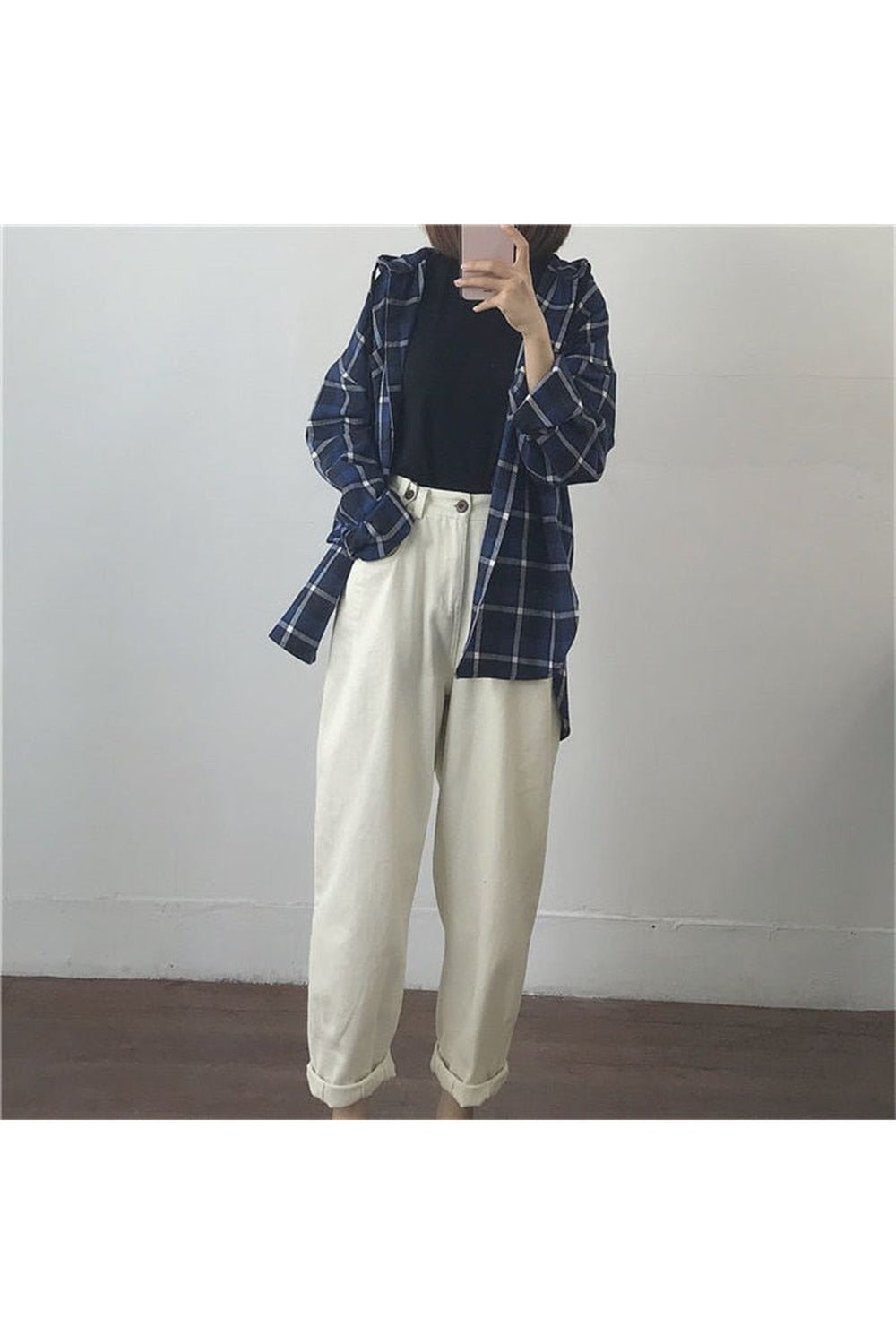 Fall Vintage Aesthetic Cotton White Loose Jeans