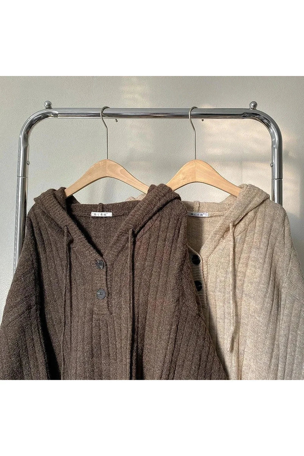 Fall Vintage Brown Knit Hoodie Sweater