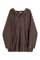 Fall Vintage Brown Knit Hoodie Sweater