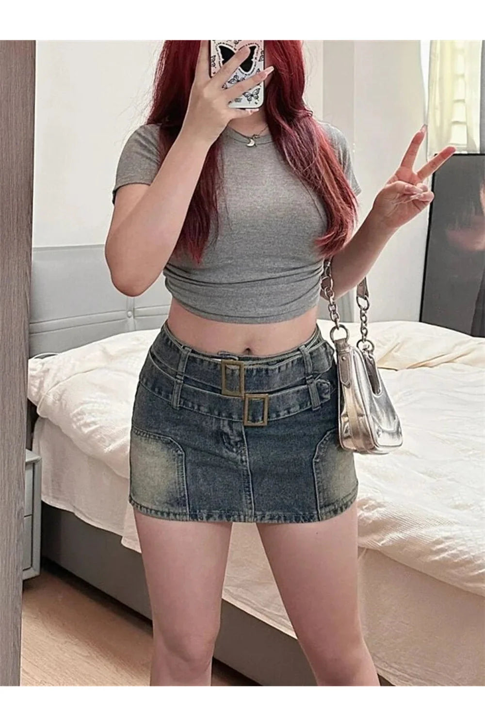 Vintage Buckle Denim Mini Skirt