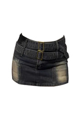 Vintage Buckle Denim Mini Skirt