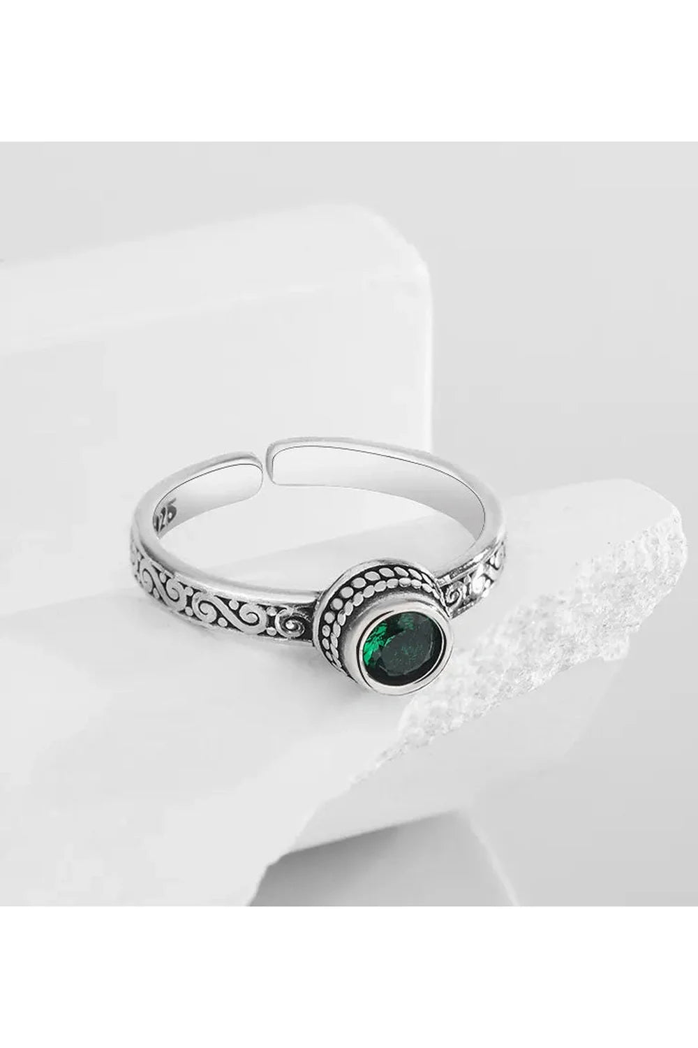 Vintage Celtic-Inspired Emerald Open Ring