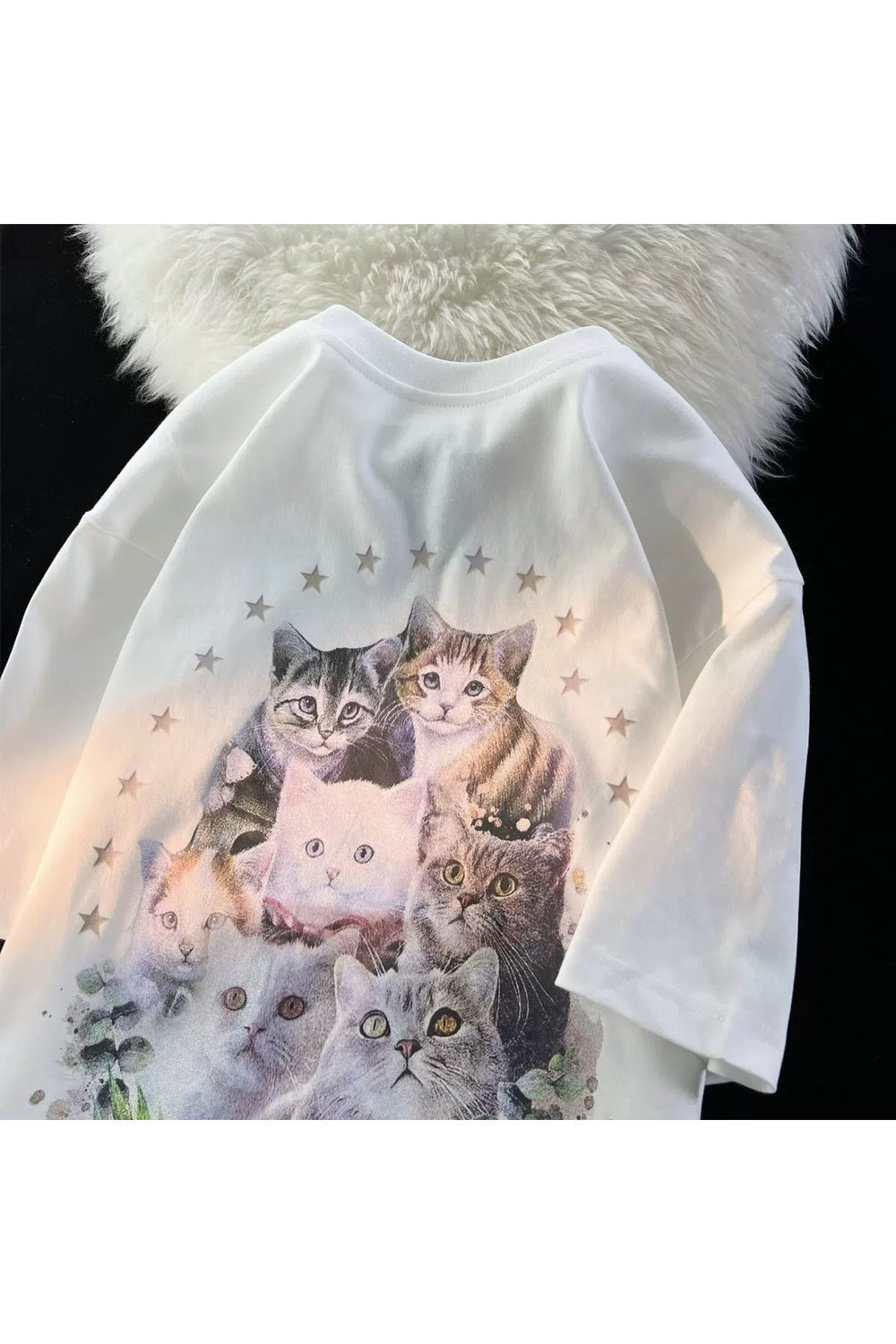 Vintage Cute Cat Print Cotton T-Shirt