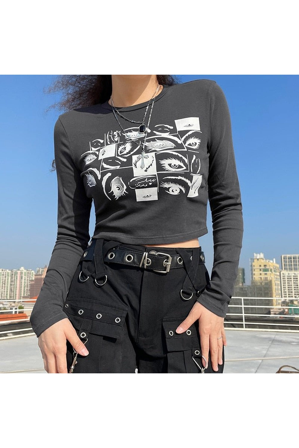 Vintage  Eyes Print  y2k  crop top