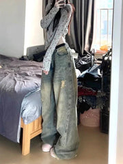 Vintage Fade Distressed Wide-Leg Jeans