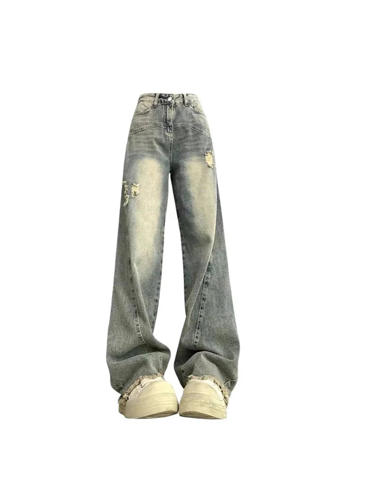 Vintage Fade Distressed Wide-Leg Jeans