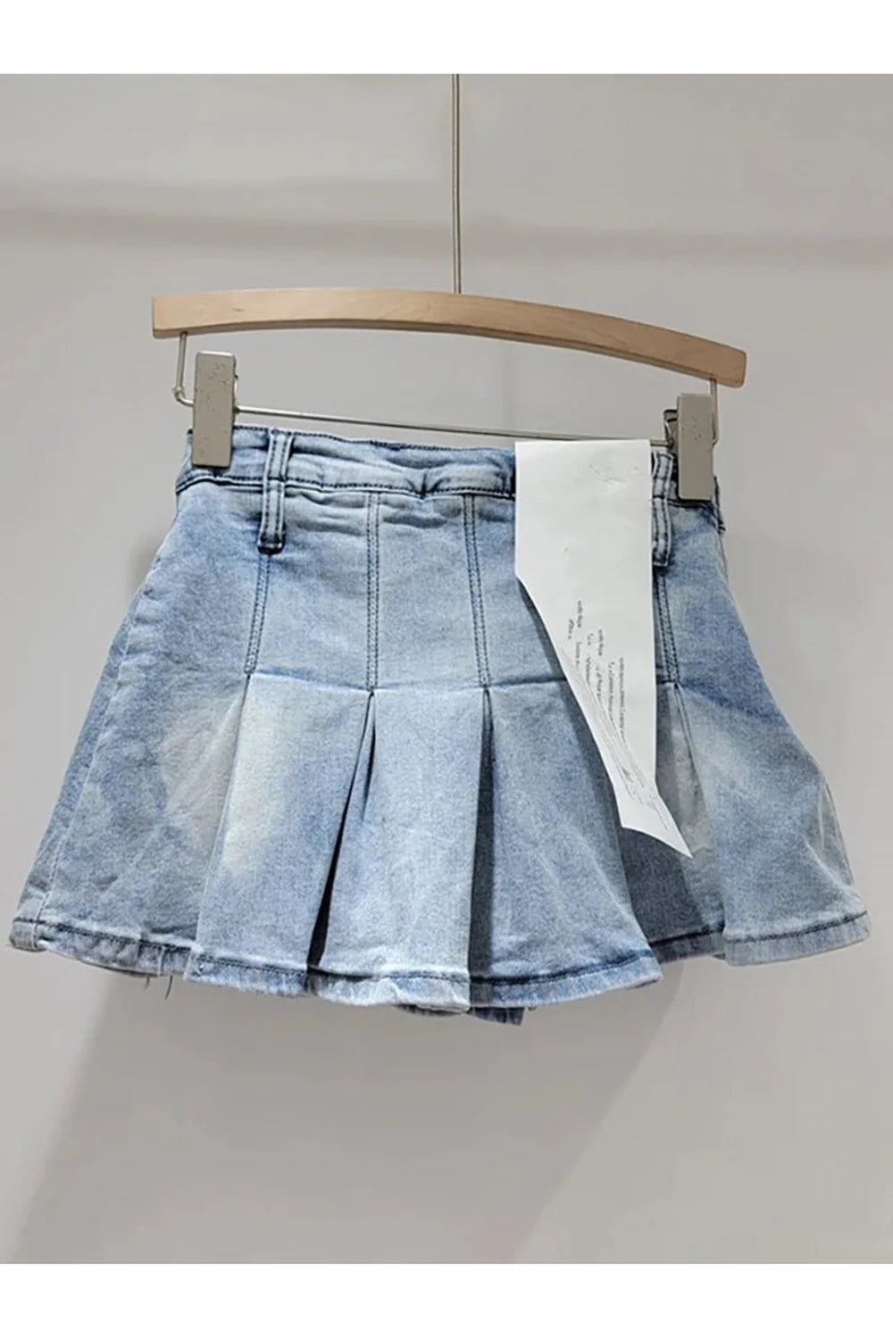 Vintage Faded Denim Pleated Skirt