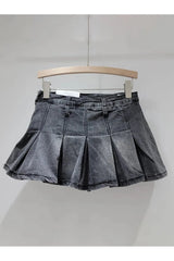 Vintage Faded Denim Pleated Skirt