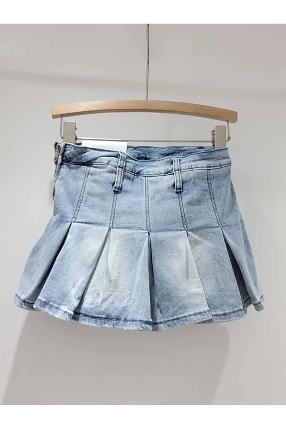 Vintage Faded Denim Pleated Skirt