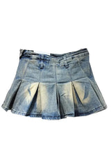 Vintage Faded Denim Pleated Skirt