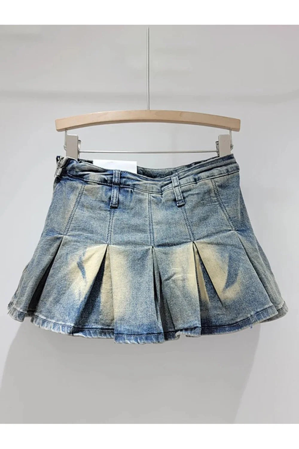 Vintage Faded Denim Pleated Skirt