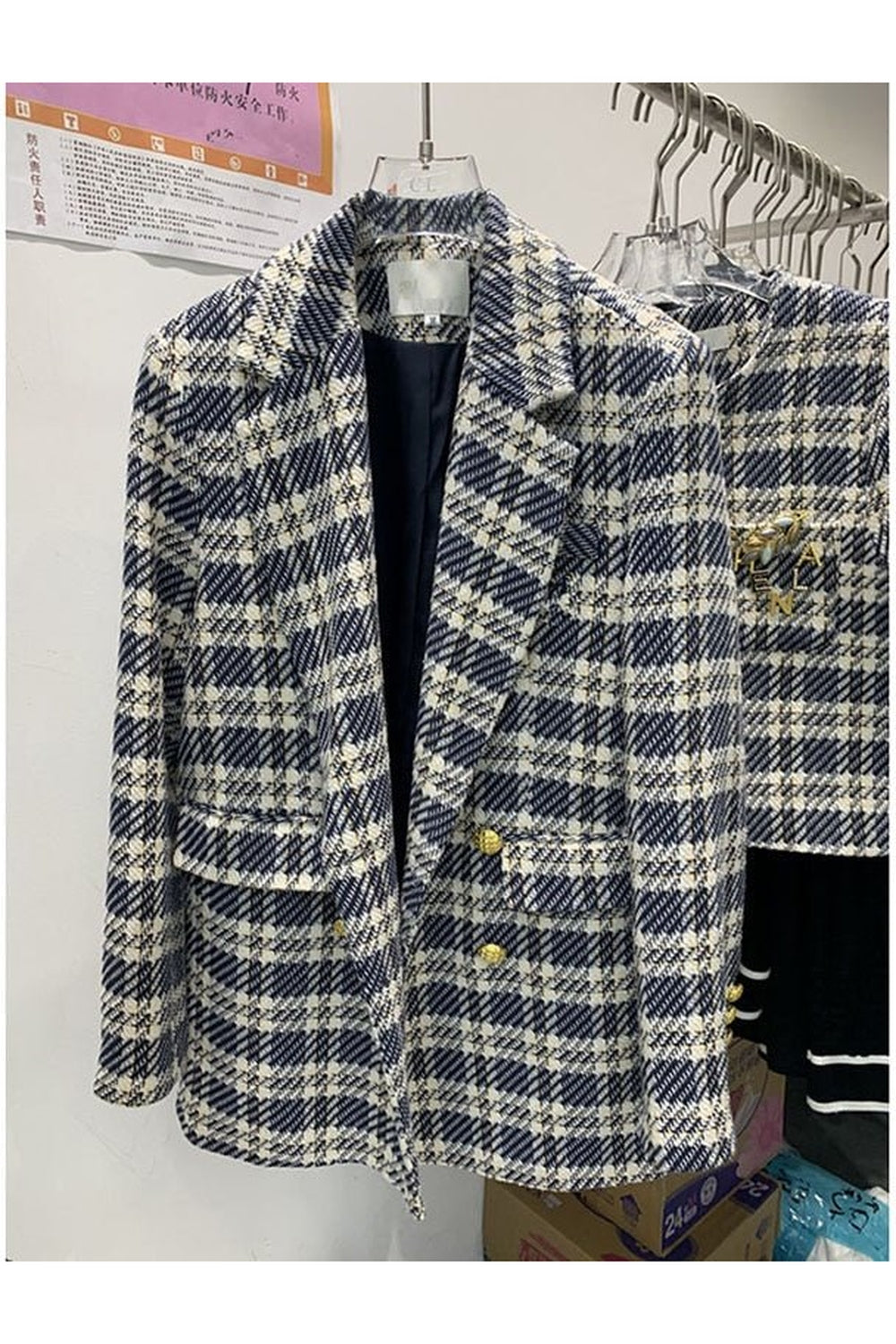 Fall Vintage Plaid Tweed Blazer