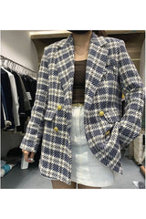 Fall Vintage Plaid Tweed Blazer