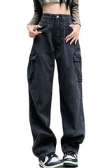 Fall Vintage High Waist Cargo Jeans