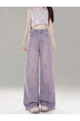 Vintage Lilac Distressed Wide-Leg Jeans