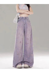 Vintage Lilac Distressed Wide-Leg Jeans