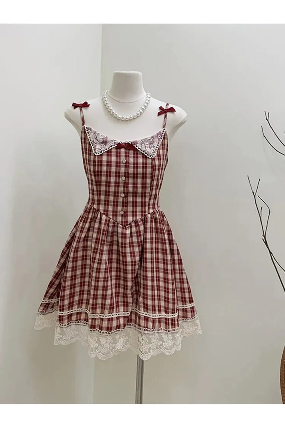 Vintage Plaid Lace Mini Dress