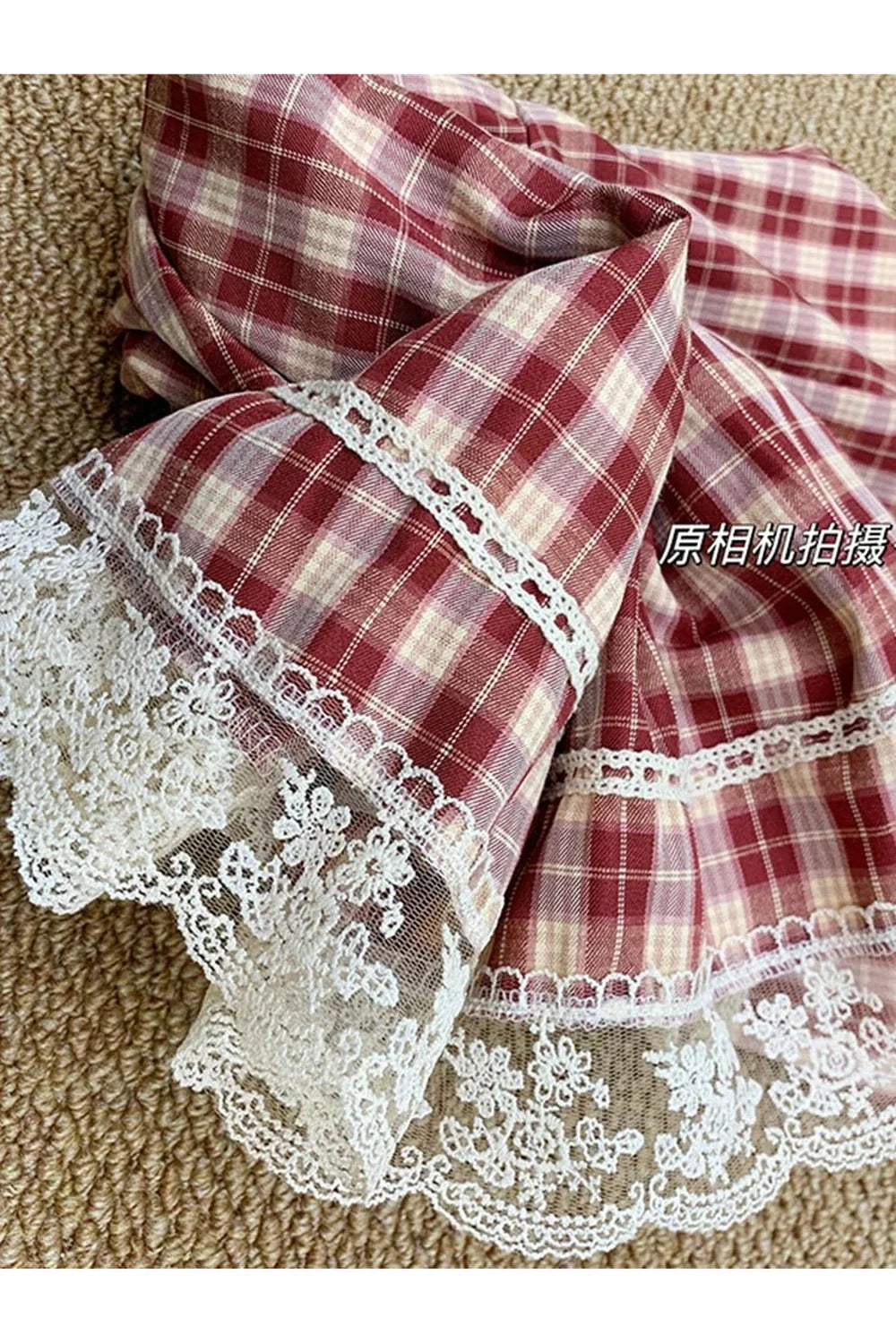 Vintage Plaid Lace Mini Dress