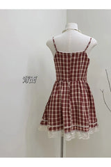 Vintage Plaid Lace Mini Dress