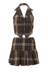 Vintage Plaid Two-Piece Set Skirt Top