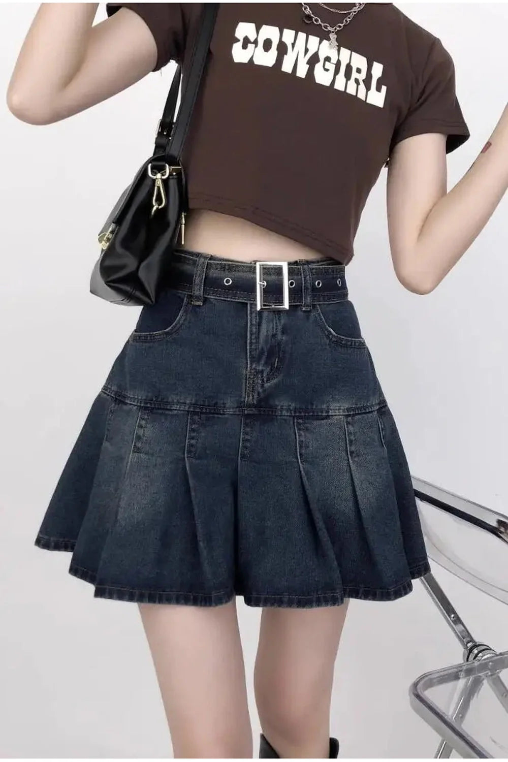 Vintage Pleated Denim Mini Skirt