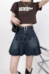 Vintage Pleated Denim Mini Skirt