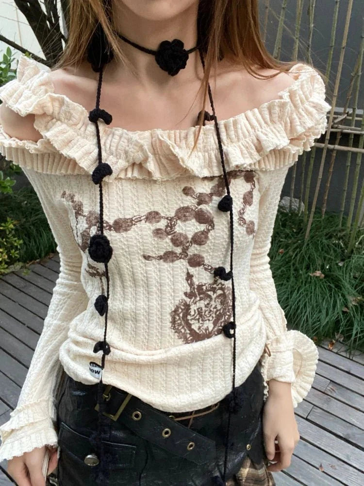 Vintage Ruffle Off-Shoulder Top