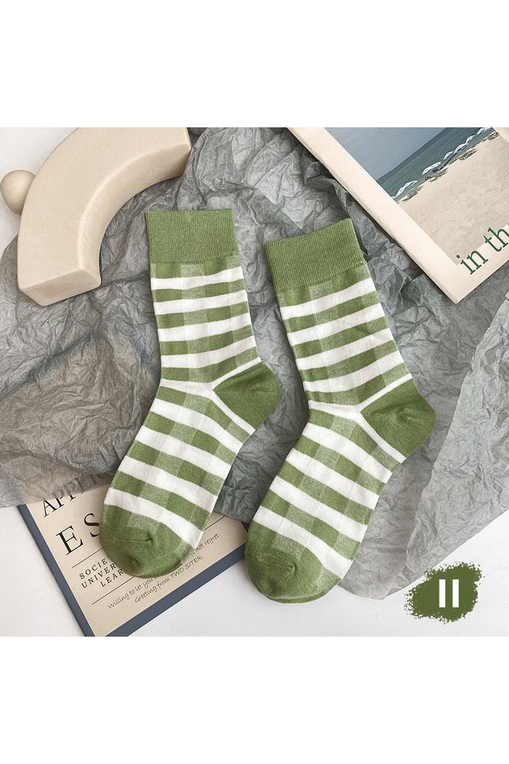 Vintage Stripe Avocado Green Socks