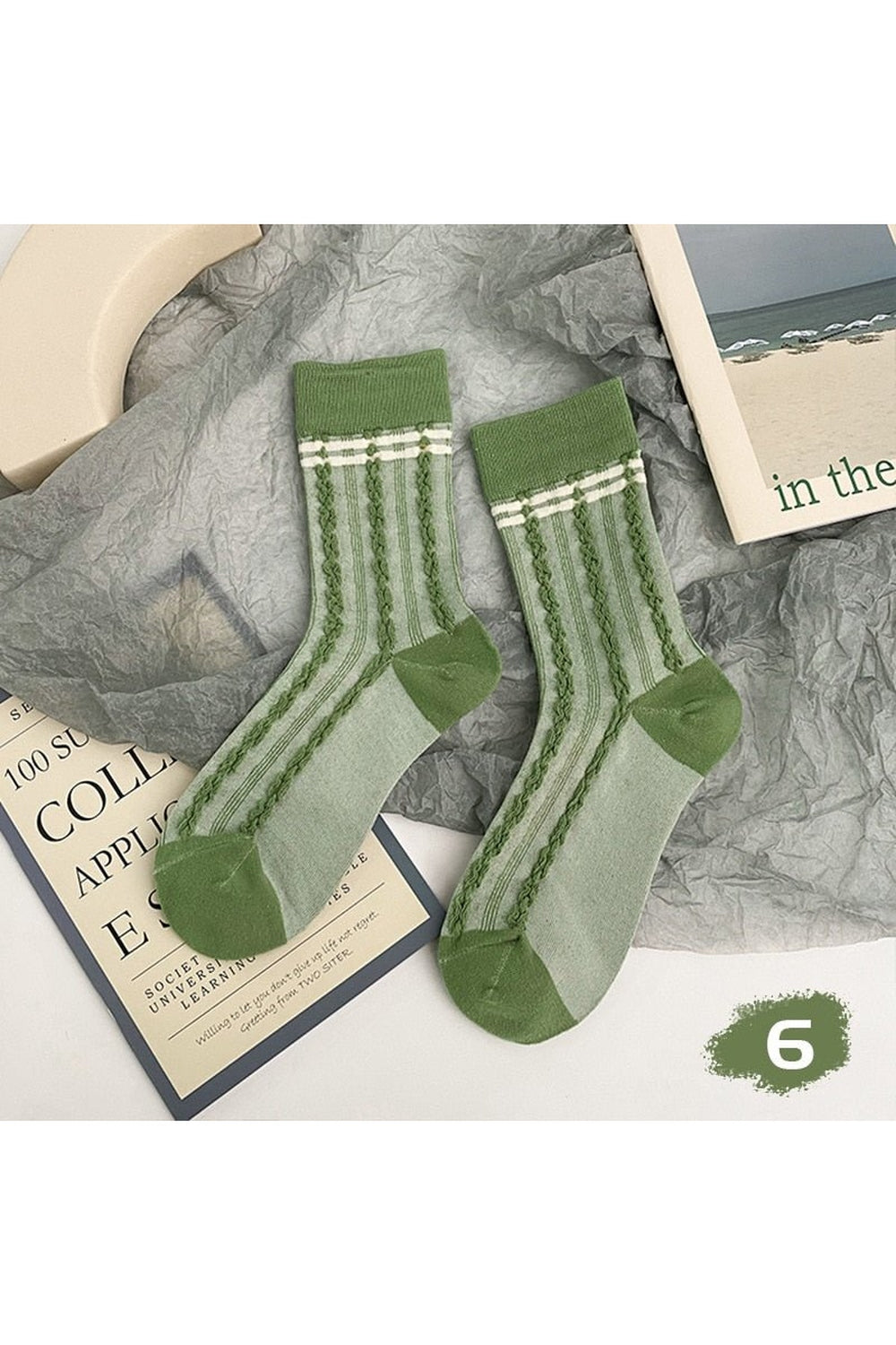 Vintage Stripe Avocado Green Socks