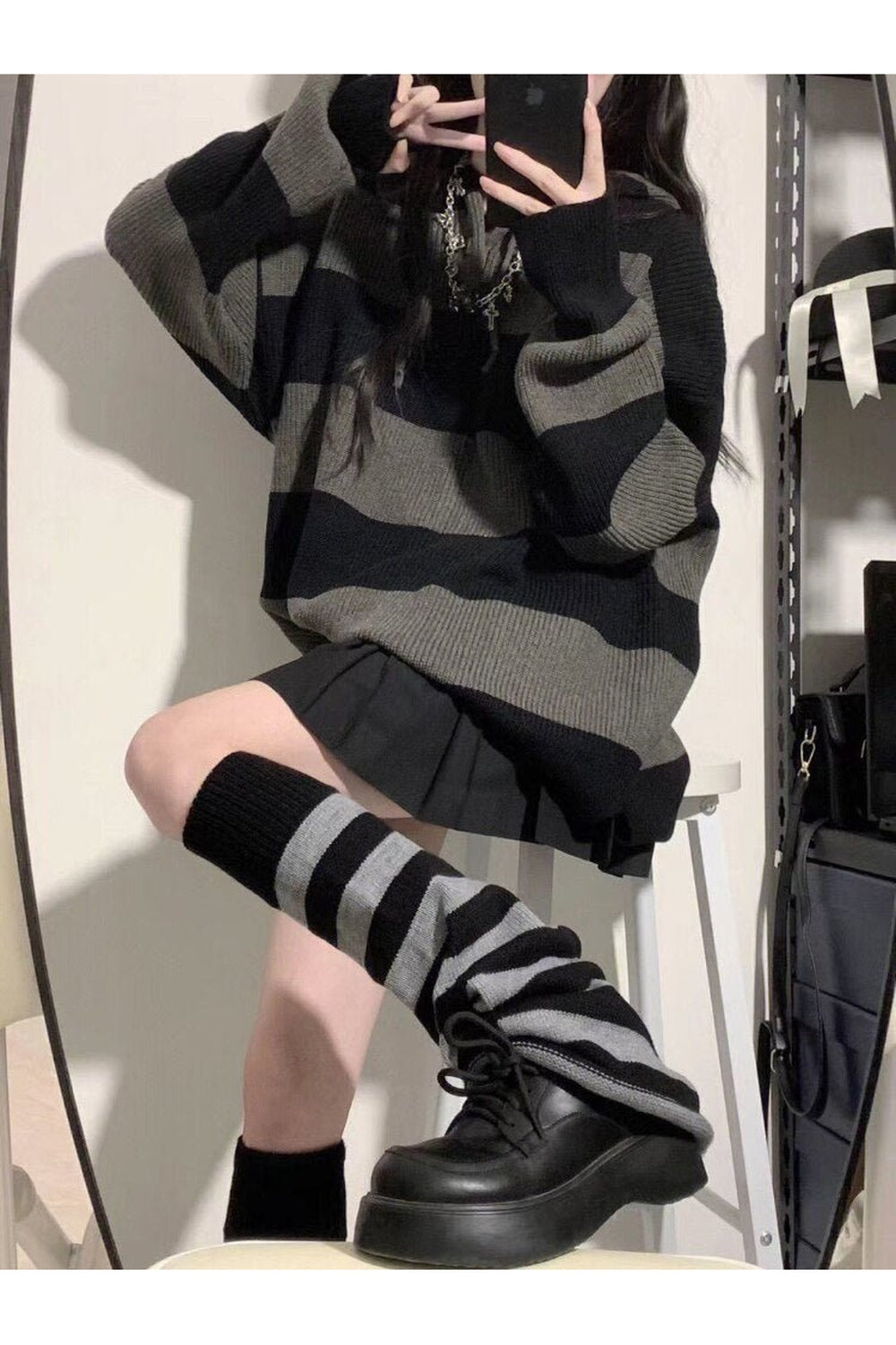 Fall Vintage Striped Gothic Hoodie