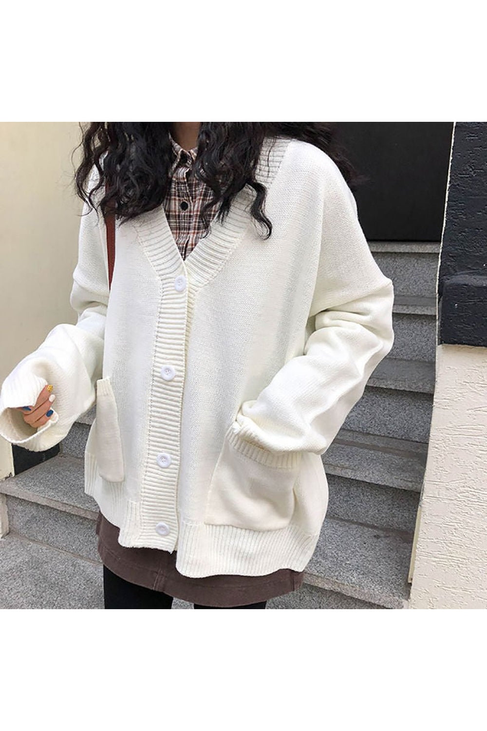 Fall Vintage V-Neck Knit button down jacket