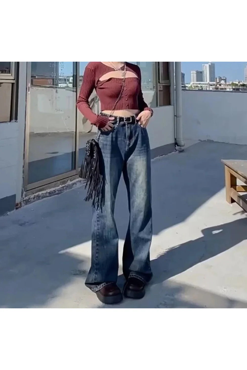 Flare Jeans im Herbst-Vintage-Waschung