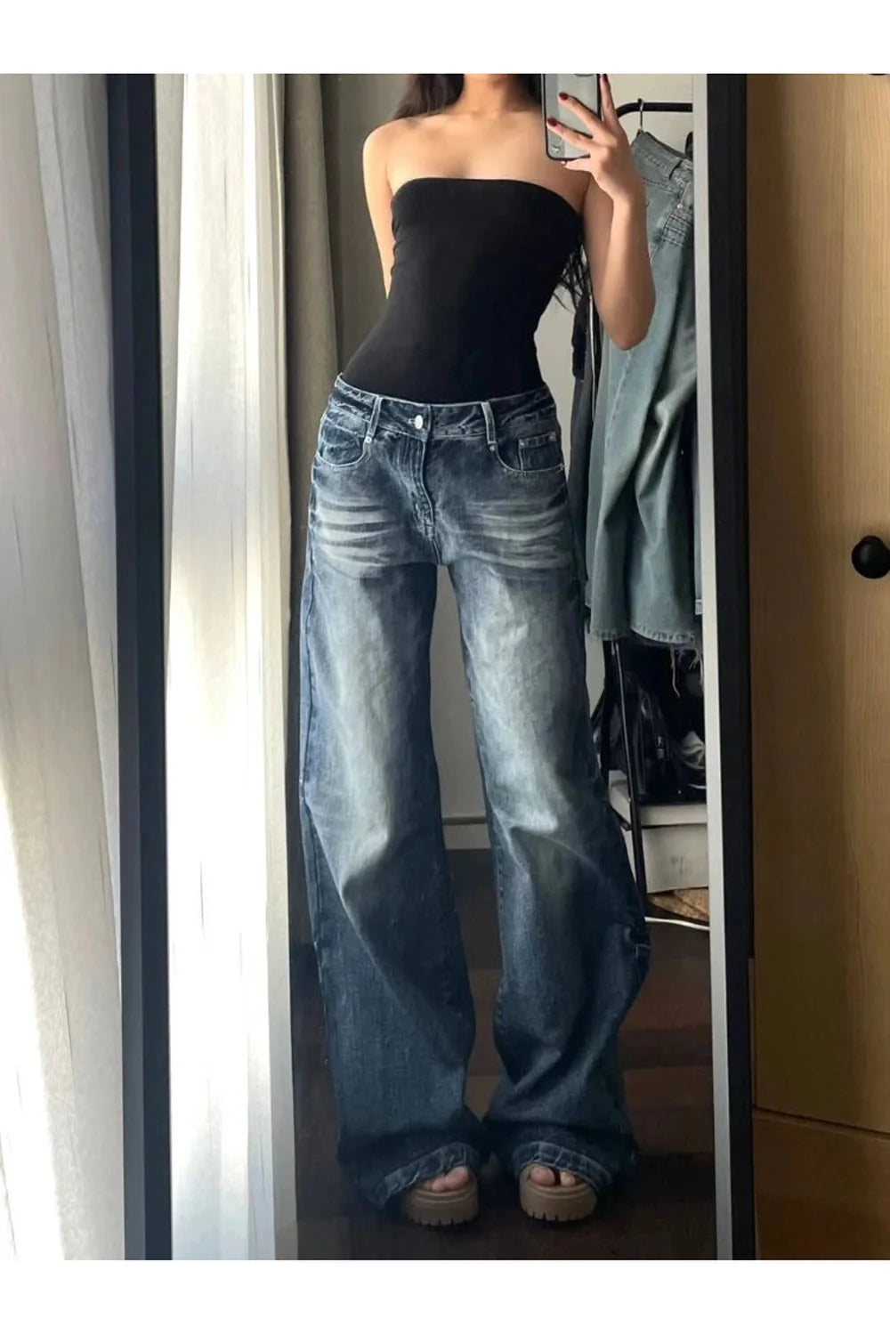 Fall Vintage Wash Wide-Leg Jeans