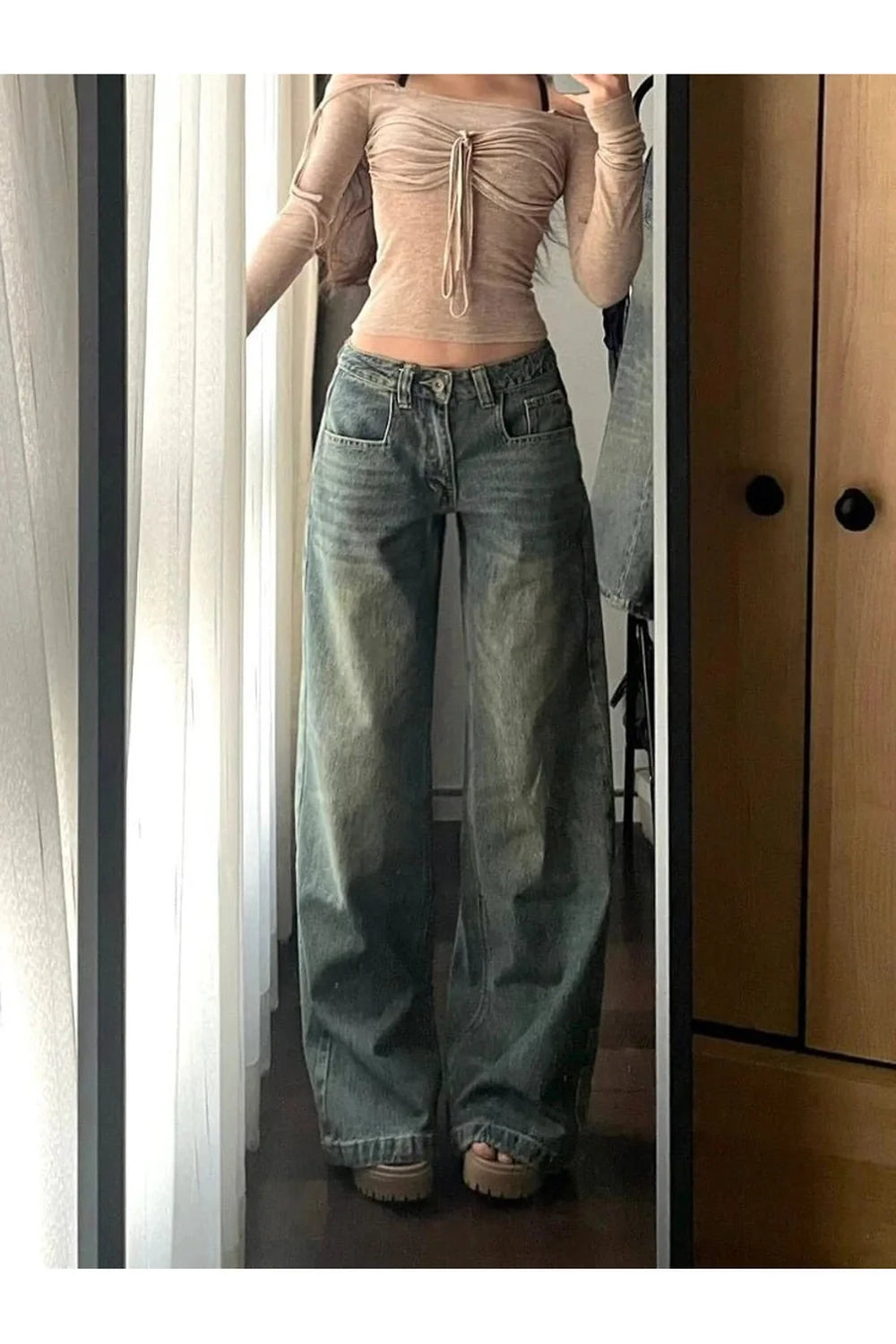 Vintage Washed Wide-Leg Jeans