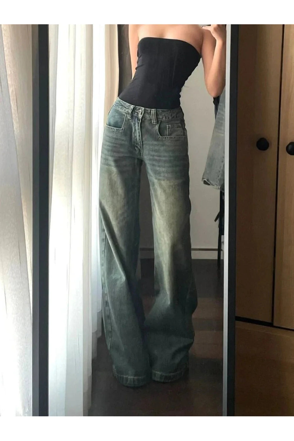 Vintage Washed Wide-Leg Jeans