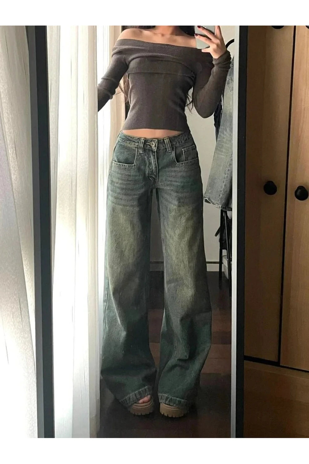 Vintage Washed Wide-Leg Jeans