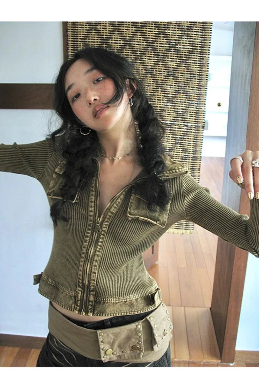 Fall Vintage Zip Cropped Cardigan