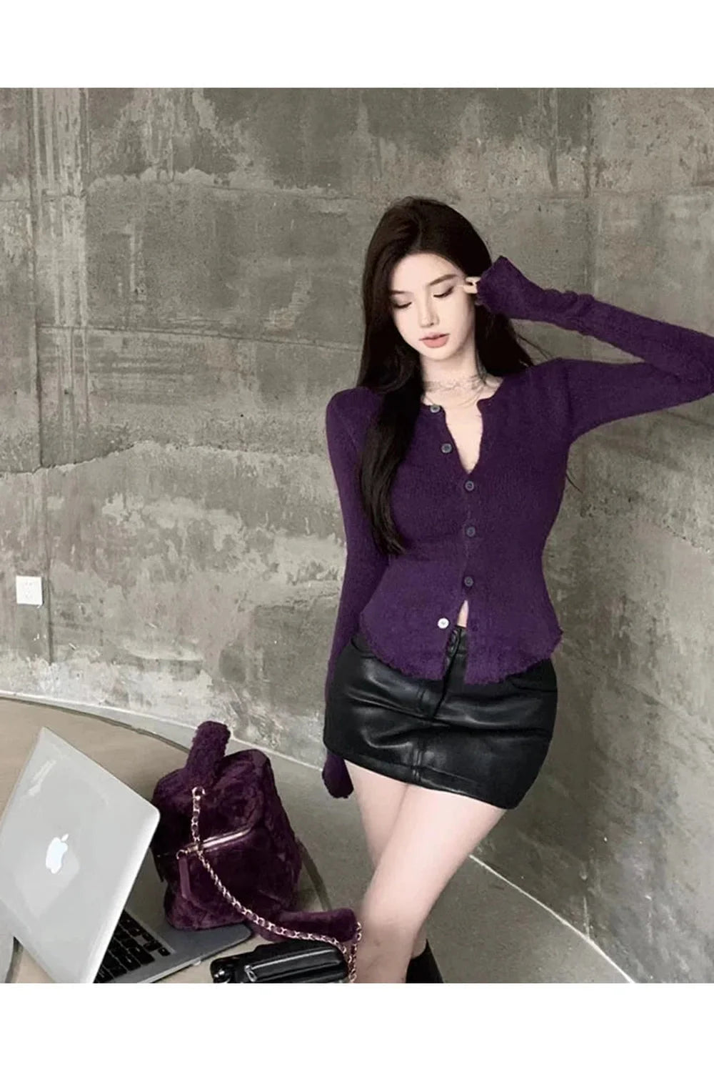 Fall Violet V-Neck Cardigan