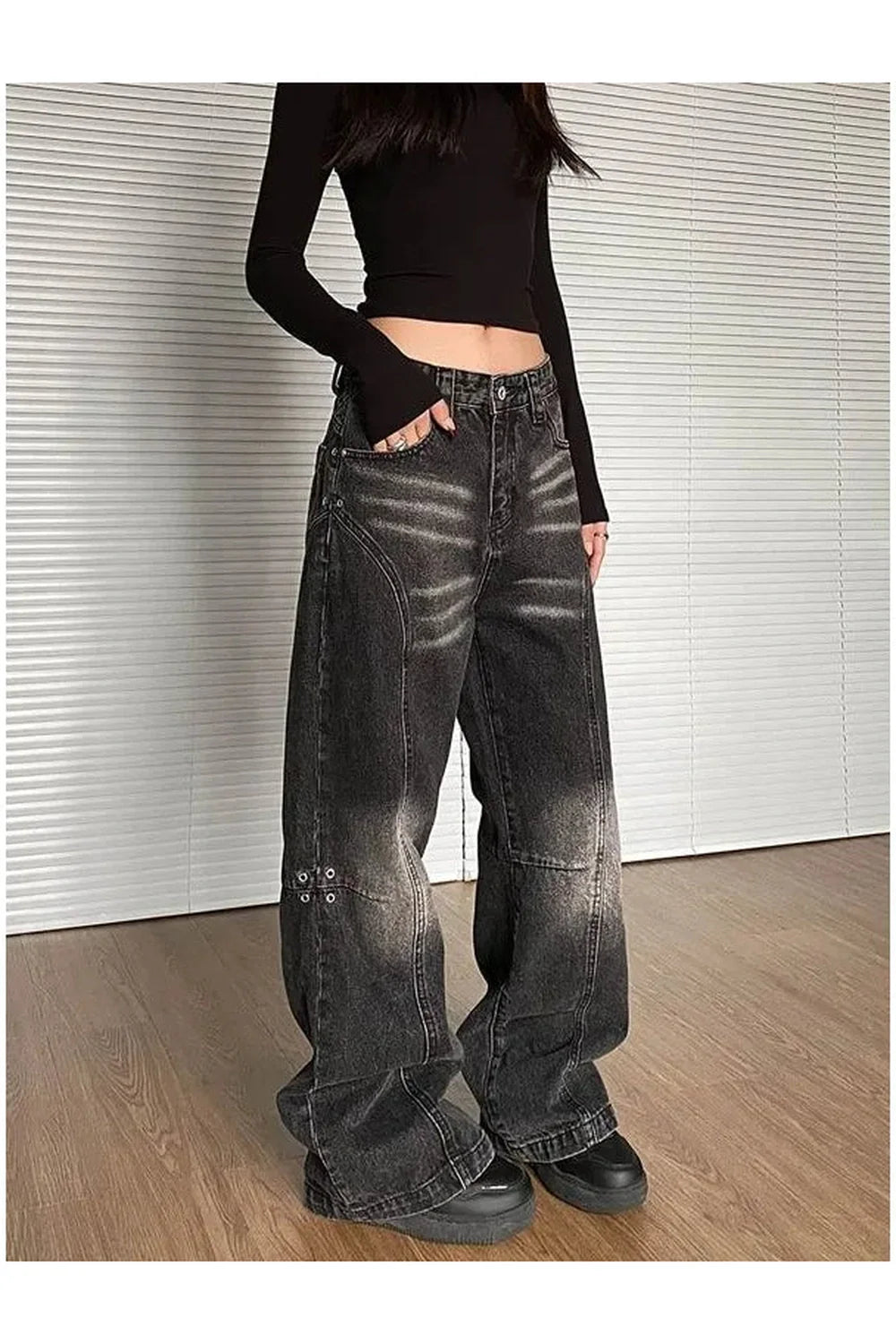 Fall Washed Black Wide-Leg Jeans