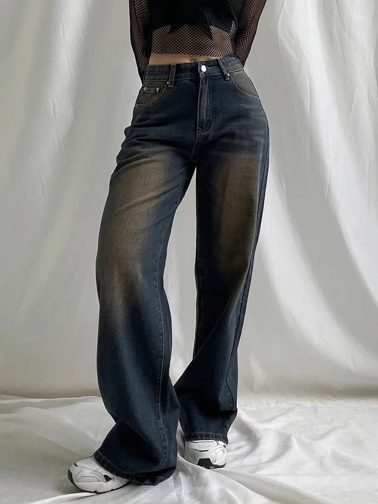 Washed Denim Wide-Leg Jeans