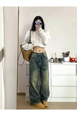 Fall Washed Low-Rise Baggy Jeans