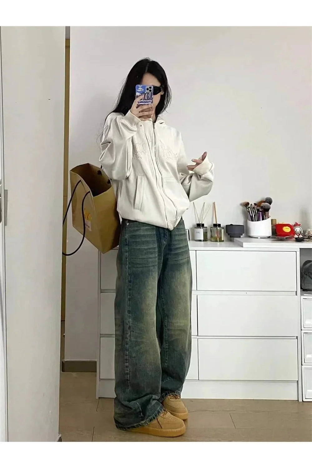 Fall Washed Low-Rise Baggy Jeans