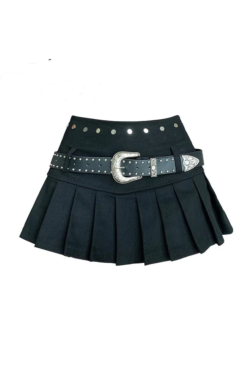 Western Buckle Pleated Mini Skirt