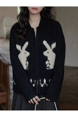 Cardigan zippé à motif lapin fantaisiste d'automne
