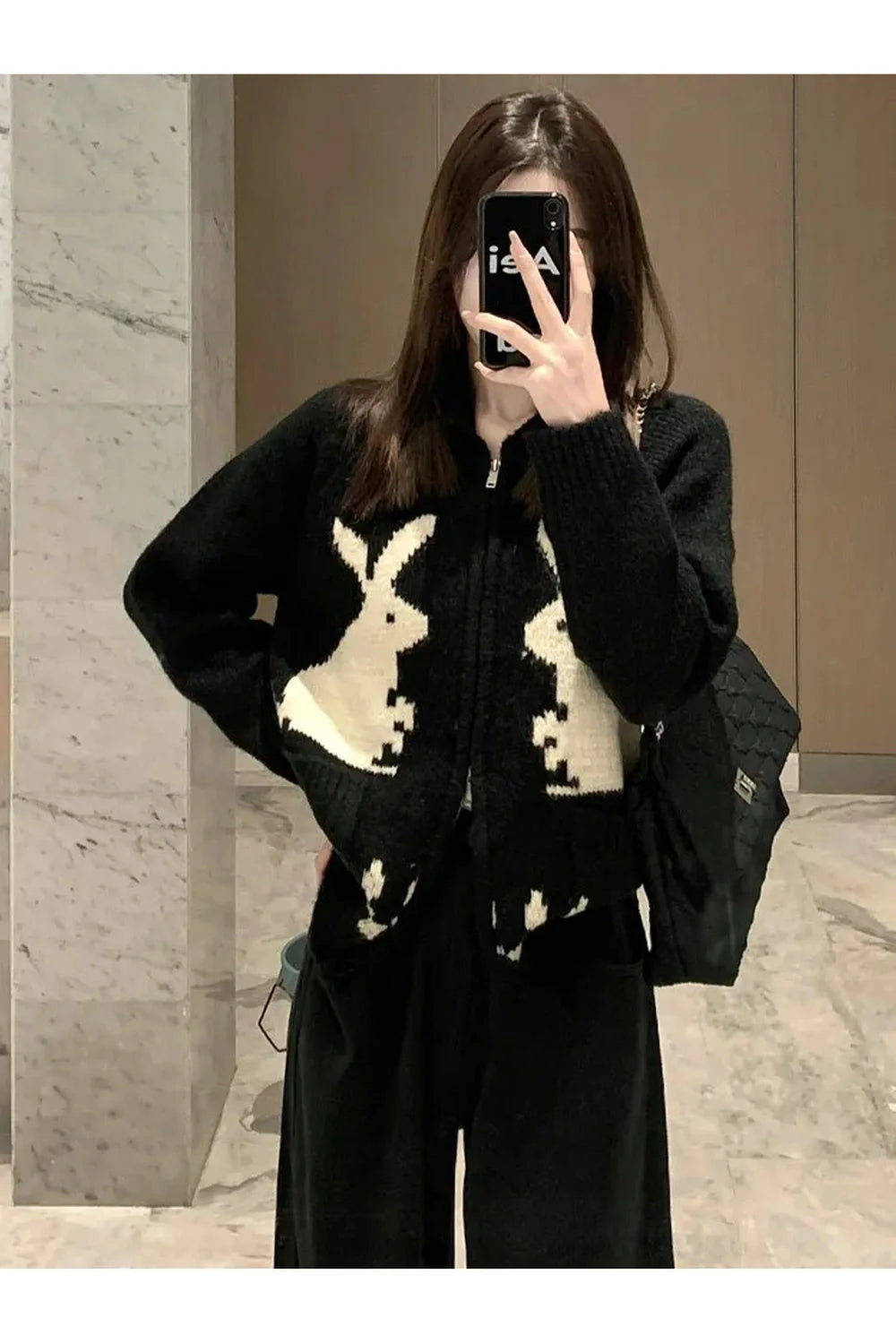 Cardigan zippé à motif lapin fantaisiste d'automne