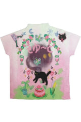 Whimsical Pastel Cat Knit T-Shirt