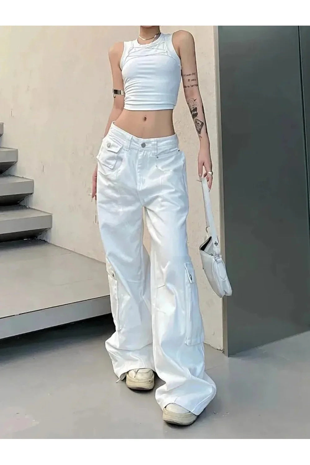 Weiße Baggy Streetwear-Hose