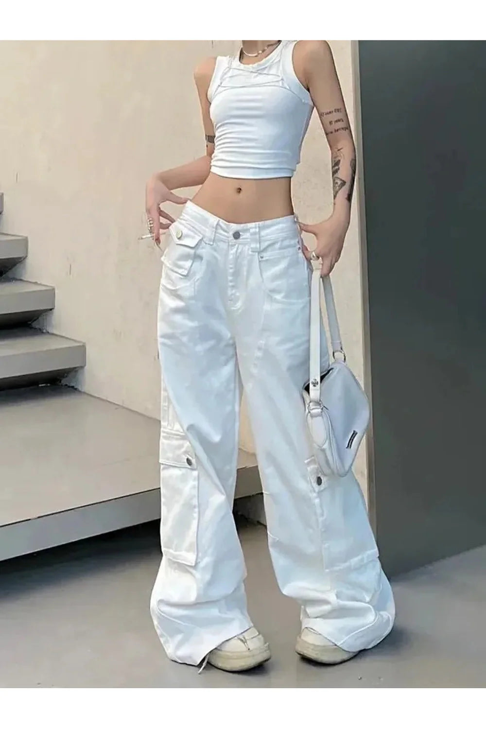 Weiße Baggy Streetwear-Hose