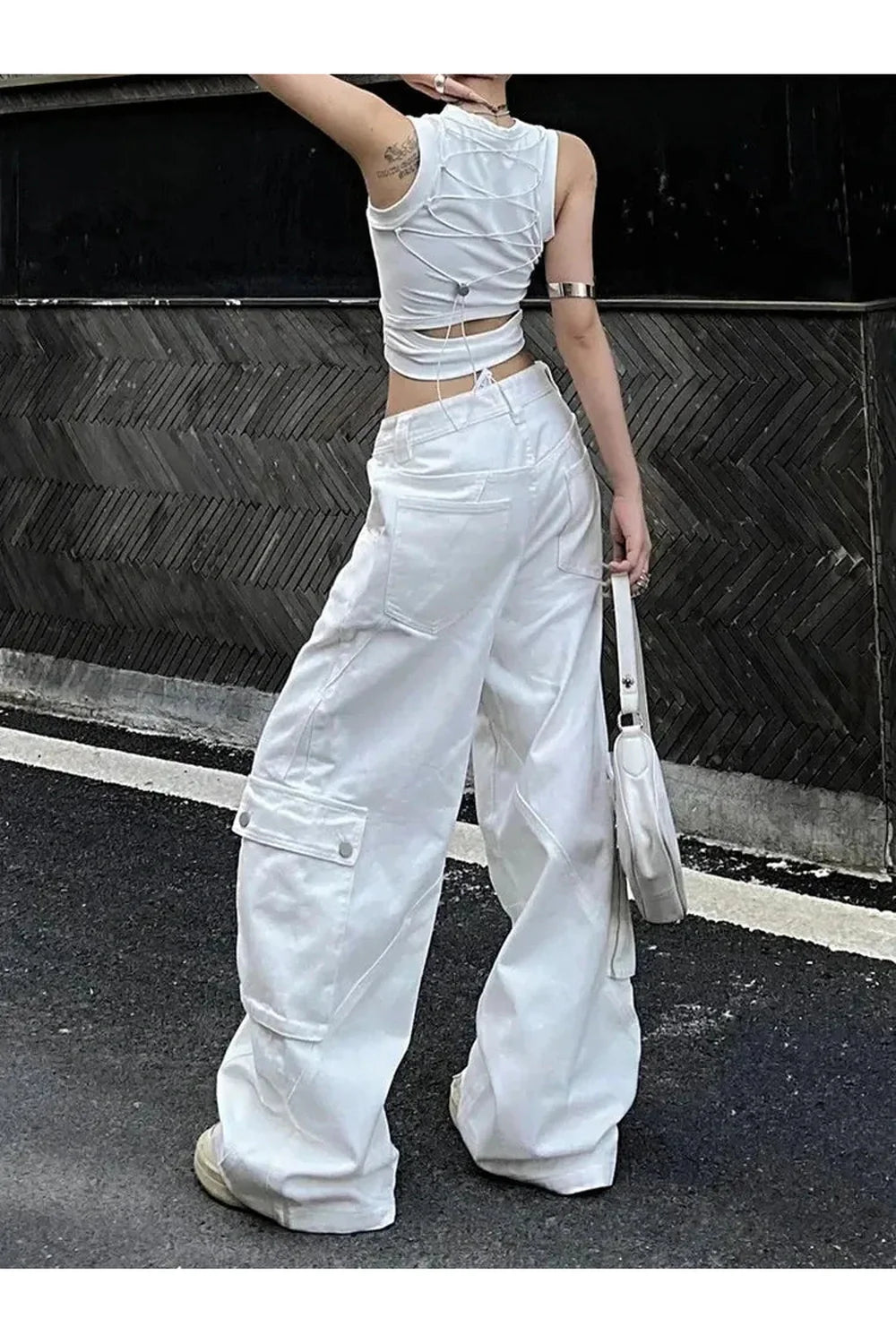 Weiße Baggy Streetwear-Hose