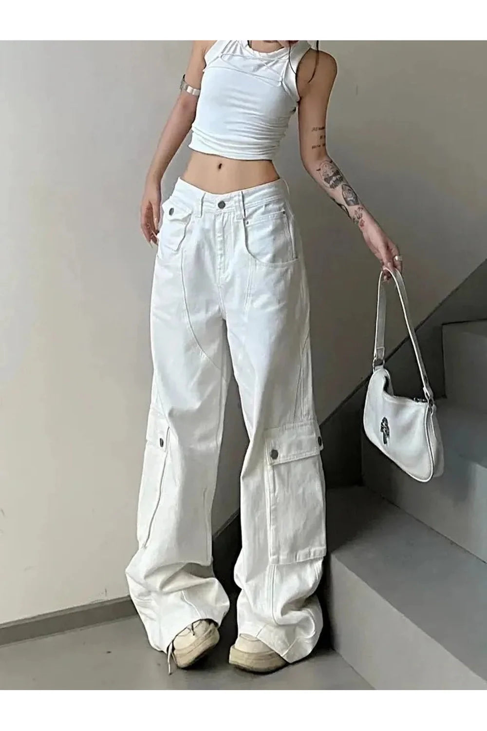 Weiße Baggy Streetwear-Hose
